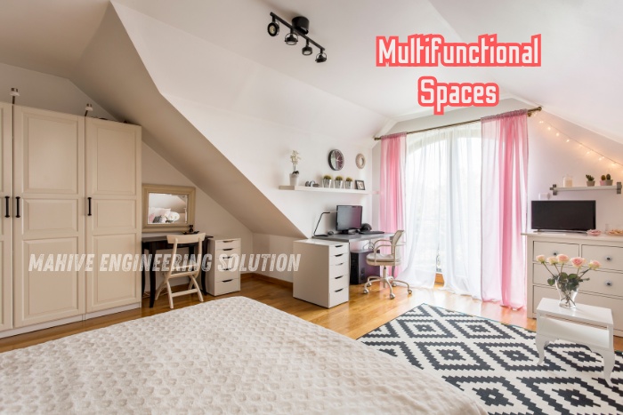 Mahive Engineering Solution in Washington designs smart bedroom layout with workspace integration, ideal for modern living and home office comfort